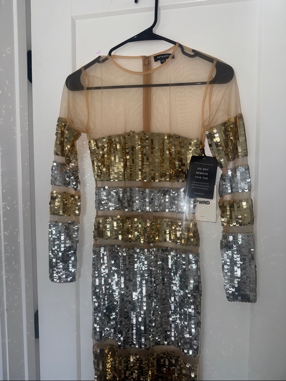 NWT! $1198 Retrofete Desi Sequin Gown Mesh Silver Gold Dress Sheer Small - Picture 7 of 7